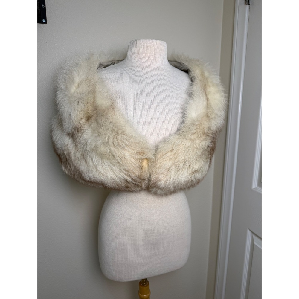 Vintage Genuine Fox Fur Stole Wrap Cream Tan Luxury Formal Evening Shawl 46 inch